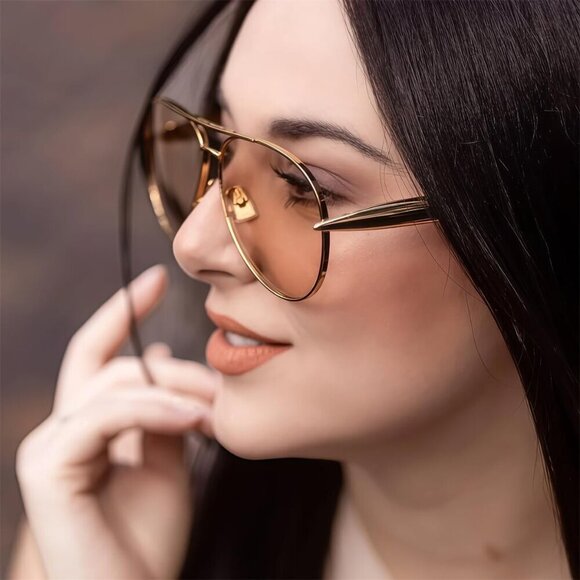 Retro Gold Aviator Sunglasses Metal Oversized 70s UV Protection Stylish main image 9